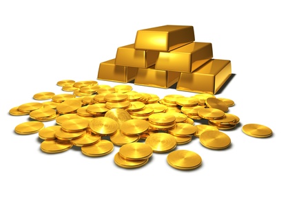 Goldbarren und Goldmünzen